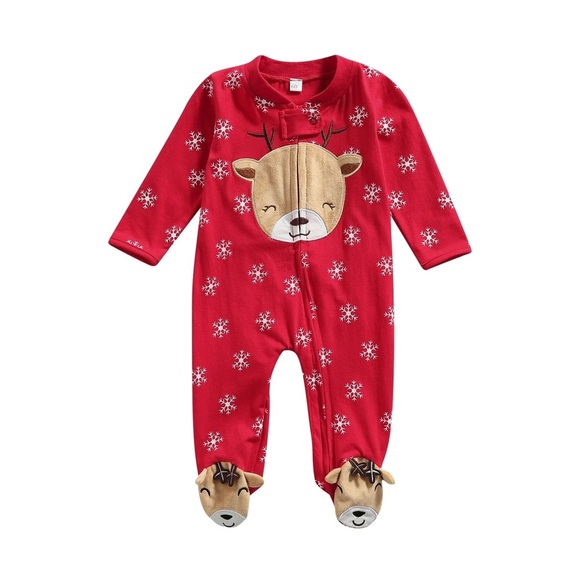 CARTER’S CHRISTMAS REINDEER SLEEP & PLAY SLEEPER - RED SIZES 3M, 6M, 9M, (NEW) - Picture 2 of 4
